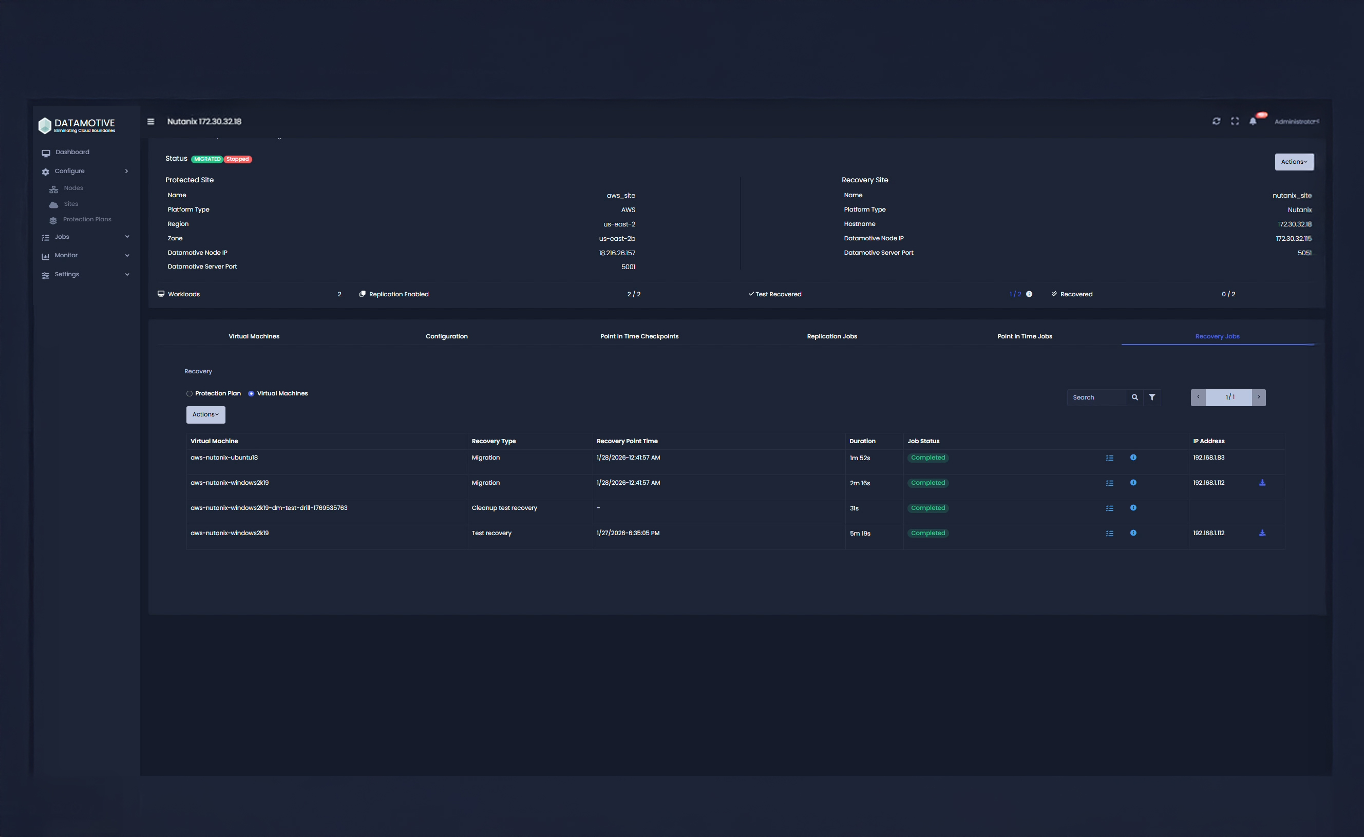 Completed migration screen